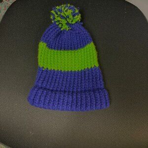 Handmade navy blue & green knit hat